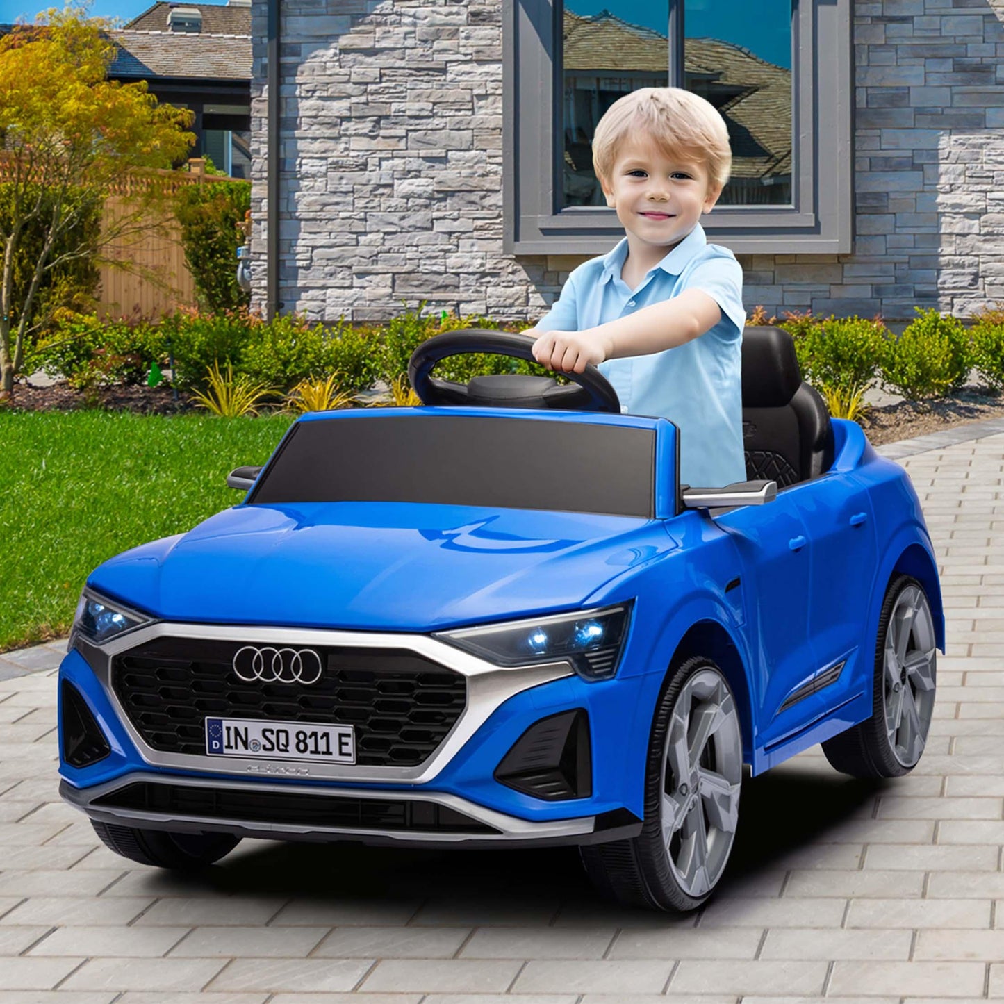 Ride on Toy Car Kids for Boys Girls, Licensed Audi SQ8 12V Ride on Cars with Remote Control, Battery Powered Electric Vehicle Car for Kids with Music, LED Lights, 3 Speed, 4 Wheeler, Blue