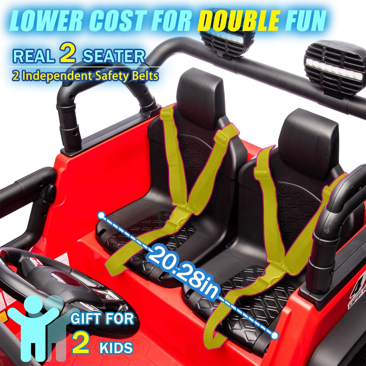 iRerts 24V 2 Seater Ride on Car, Powered Ride on Toys for Bid Kids Boys Girls Gifts, Kids Car Electric Vehicle with Remote Control, Music, Bluetooth, LED Light, USB/MP3 Port, 4 Wheel Suspension, Red