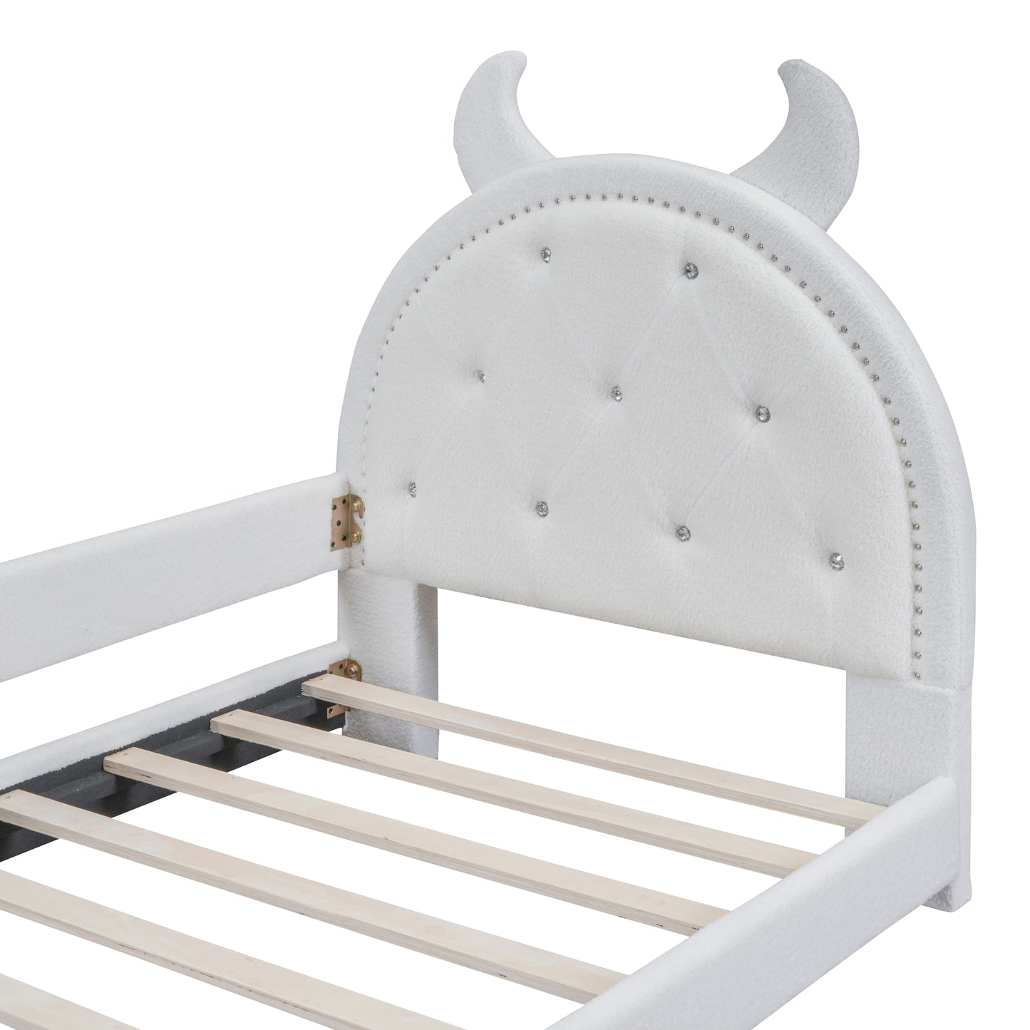 iRerts Twin Size Upholstered Daybed Frame for Kids, Teddy Fleece Twin Platform Bed Frame with OX Hor Shaped Headboard and Footboard, Wood Twin Size Sofa Bed for Girls Boys, White