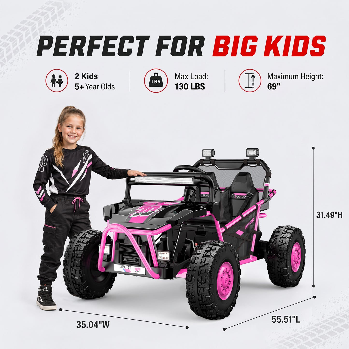 iRerts 36V Powered Ride on Toys for Big Kids, 2 Seater Ride on UTV Cars with Bluetooth, Music, 4 Wheels Spring Suspension, Kids Car Electric Ride on Vehicles for Boys Girls Ages 6+, Pink