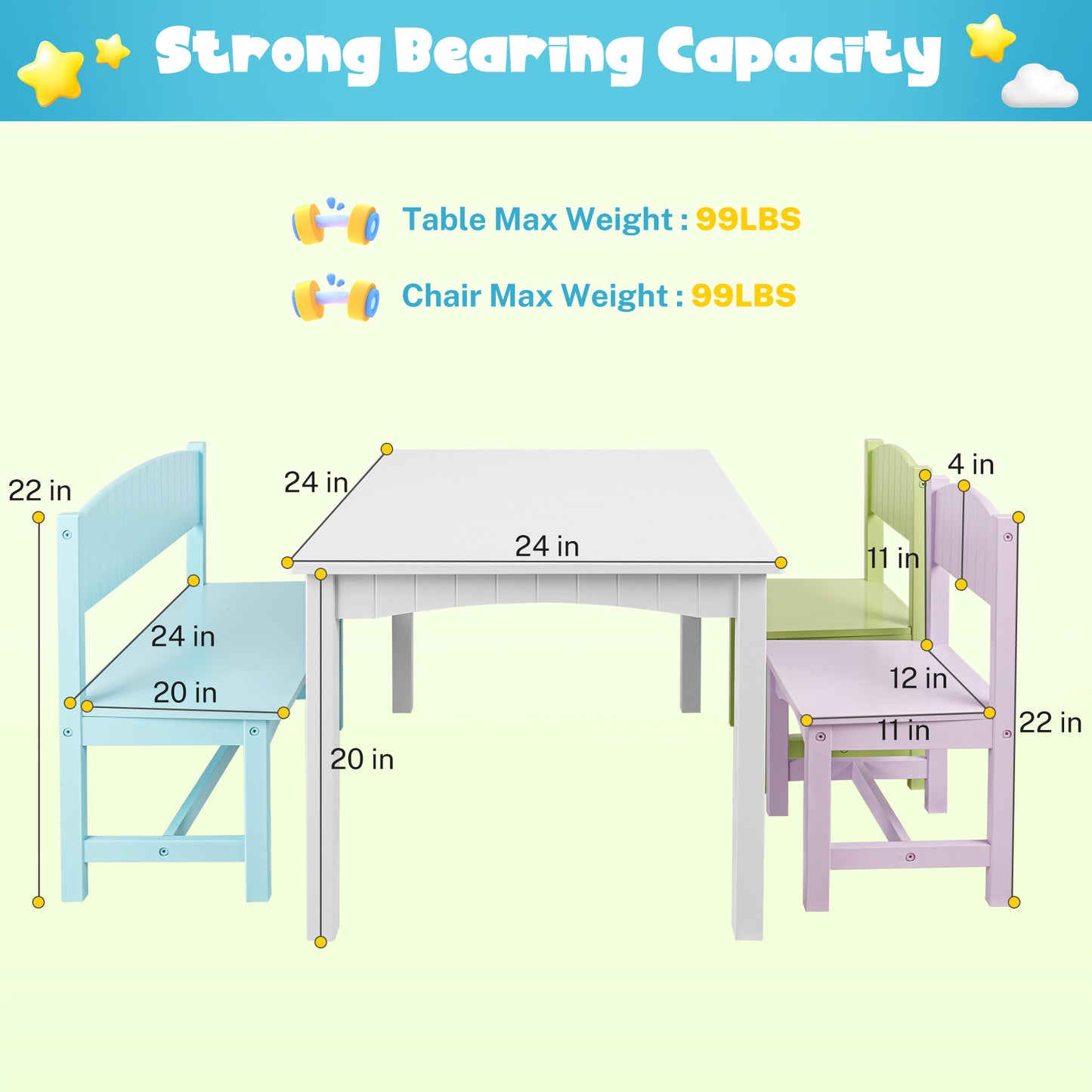 iRerts Kids Table and Chairs Set 5 Piece, Wooden Table and 4 Chairs with Storage Function for Children Toddler, Gray and White