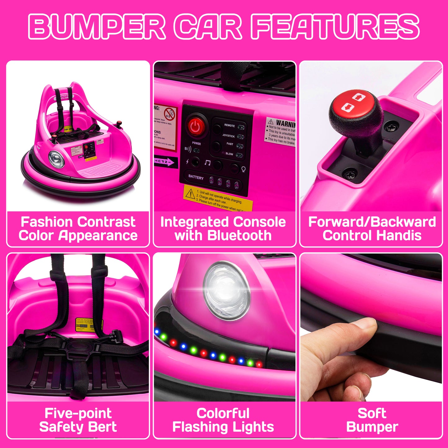 iRerts 12V Bumper Cars for Kids, Bumper Car Ride on with Remote Control, Battery Powered Kids Ride on Toys for 2-5 Year Old Boys Girls, Kids Electric Cars with Bluetooth, Music, LED Light, Pink