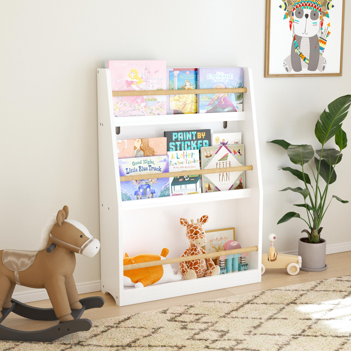 Kids Bookcase with Storage, Wooden Bookshelf and Toy Storage Organizer Cabinet, Cubes Bookshelf for Toddlers Children Boys Girls in Kids Room Furniture/ Bedroom/ Living Room