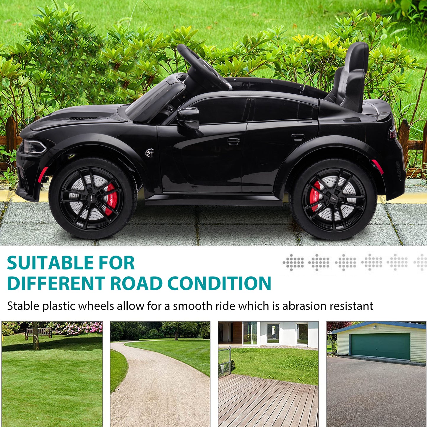 Dodge Charger 12V Ride On Cars with Remote Control, Ride On Vehicles for Kids with LED Light, Bluetooth, USB, MP3, Battery Powered Ride on Toys for Boys Girls 3-5 Years Old Birthday Gifts, Black