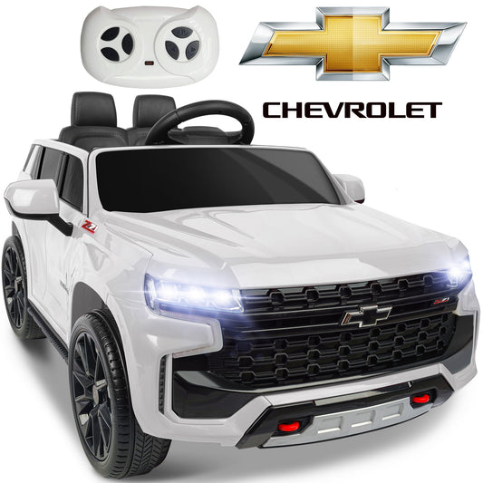 iRerts 12V Battery Powered Ride on Cars with Remote Control, Licensed Chevrolet Tahoe Kids Electric Cars for 3-6 Ages Kids Gift, Ride On Toy with Bluetooth, Music, MP3/USB/AUX Port, LED Light, White