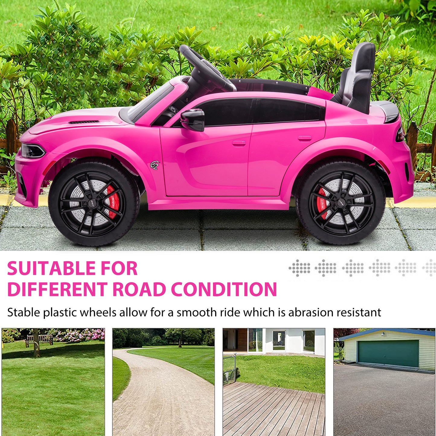 Dodge Charger 12V Ride On Cars with Remote Control, Ride On Vehicles for Kids with LED Light, Bluetooth, USB, MP3, Battery Powered Ride on Toys for Boys Girls 3-5 Years Old Birthday Gifts, Pink