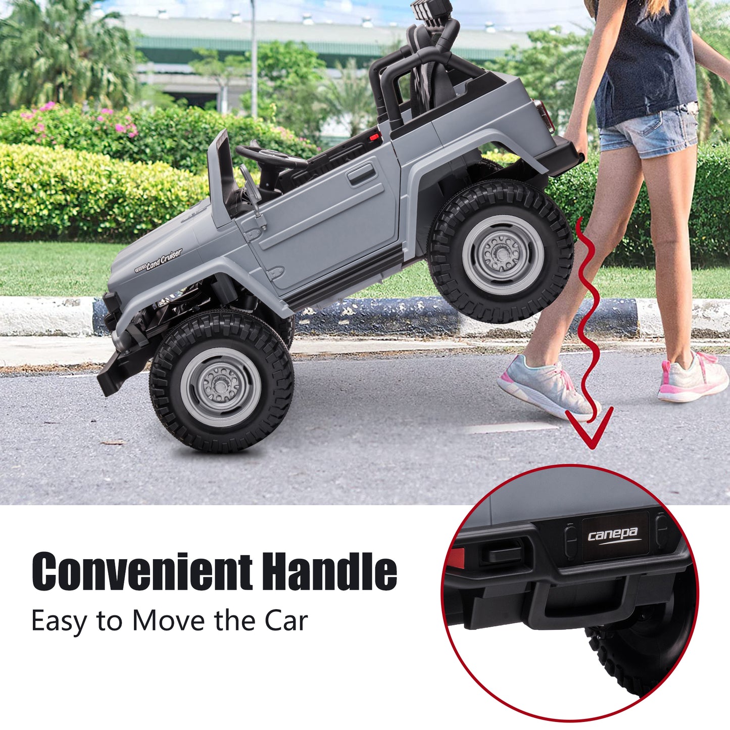 2 Seater 24 Volt Ride On Car with Remote Control, Licensed Toyota FJ40 Ride on Toys Truck for Boys Girls, Kids Electric Vehicle Cars with LED Light, Bluetooth/FM Radio/Music, 4 Wheels Suspension, Gray