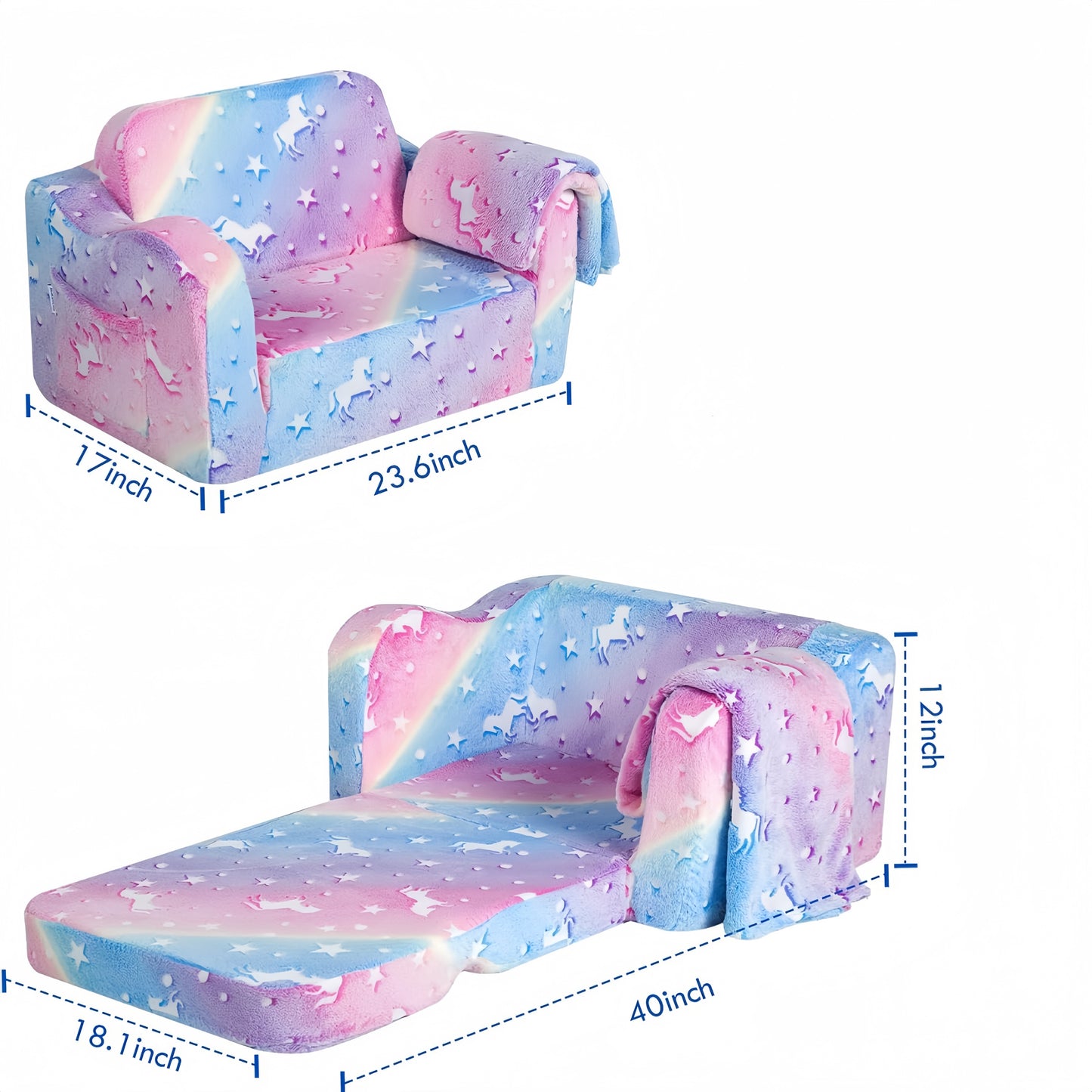 iRerts Kids Sofa, 2-in-1 Soft Toddler Couch Fold Out, Compression Modular Kids Sofa Convertible Sofa to Lounger, Kids Couch Foldable Kids Chair for Girls Boys Age 3-6, Pink