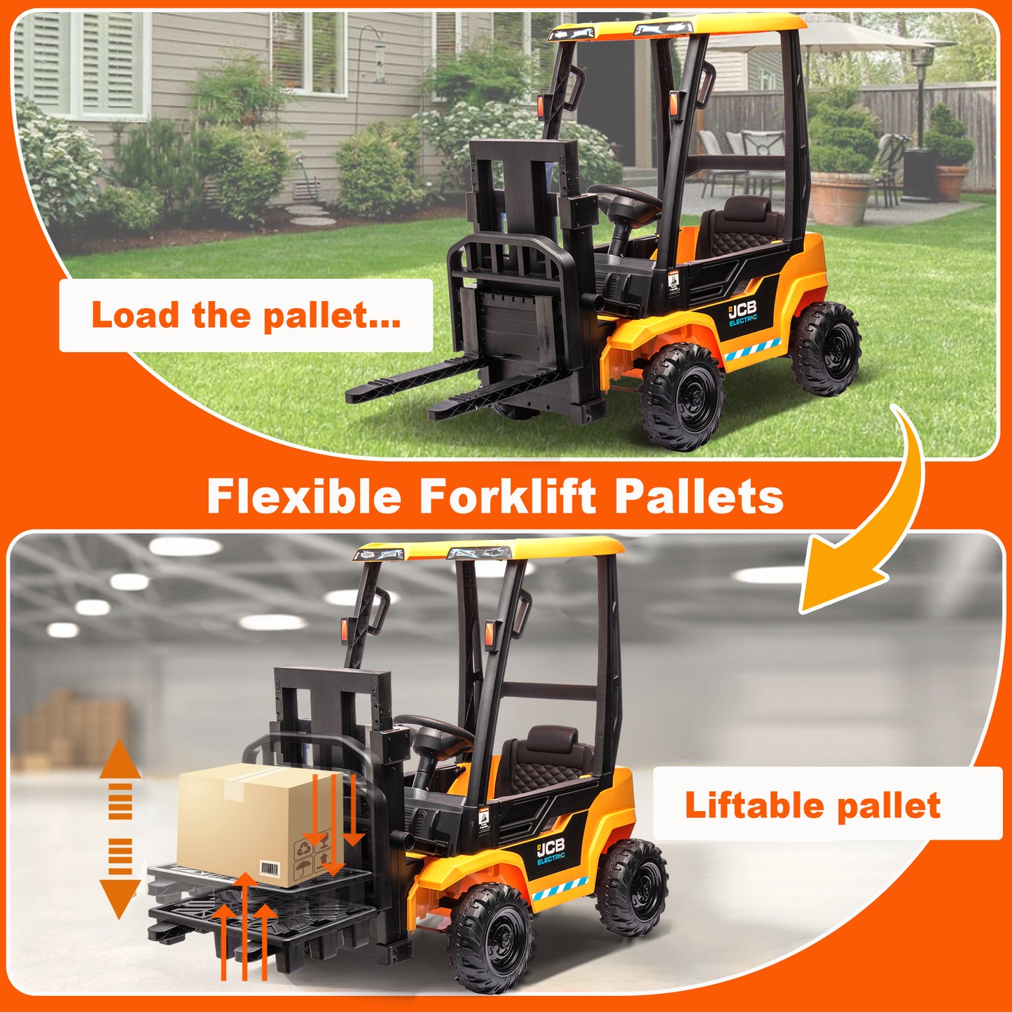 JCB 12V Ride on Forklift for Kids Ride on Car with Remote Control Ride on Toy for Toddler, 3 Speed, Electric Ride on Truck for 3-6 Boys and Girls