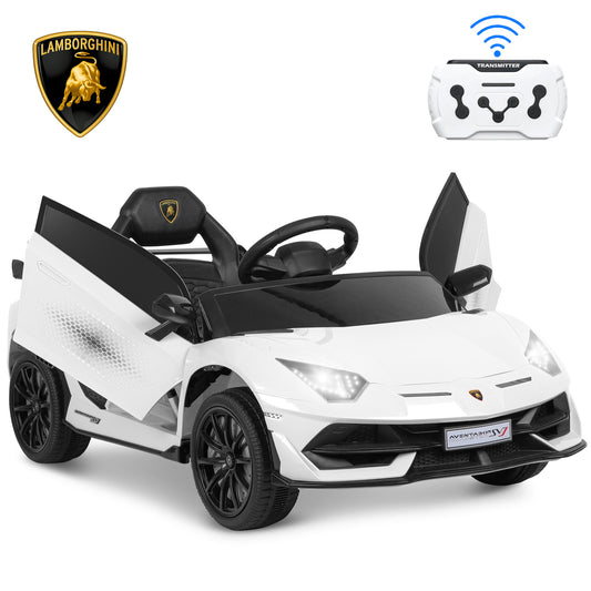 12V Powered Kids Ride on Car Toy with Remote Control, Licensed Lamborghini Sport Car for Girls Boys 3-5 Years Old, Electric Vehicle Car w/ Bluetooth, Fours Wheels