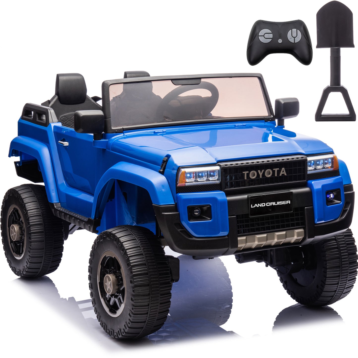 Licensed Toyota LC250 24V 2 Seater Ride On Car, Powered Ride on Toys with Remote Control, Shovel, Bluetooth Music, 4WD 220W Motor, 4 Wheels Suspension, Electric Truck for Kids Boy Girl Ages 3-8, Blue