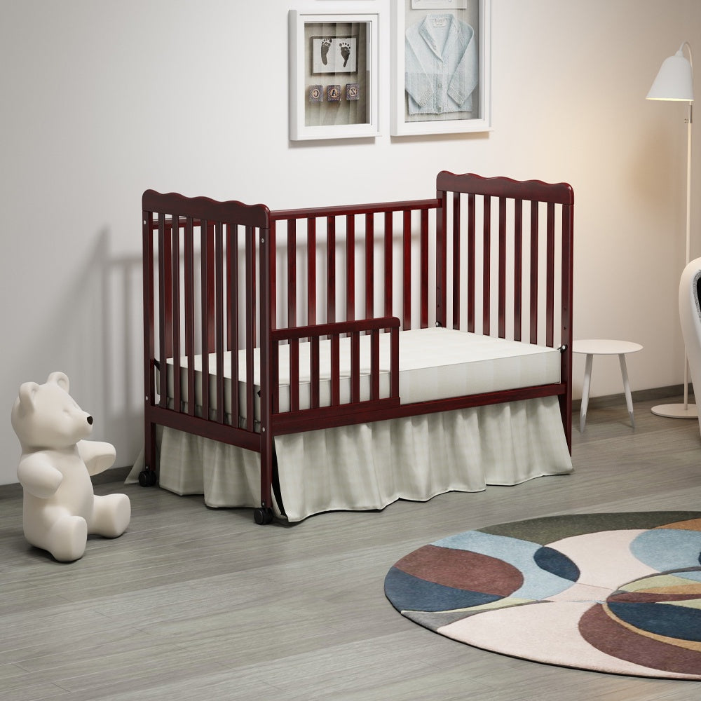 iRerts 3 In 1 Convertible Baby Crib, Wood Converts from Baby Crib to Toddler Bed and Daybed, Baby Bed with Locking Wheels, 4 Adjustable Mattress Heights, Non-Toxic Finish, Espresso