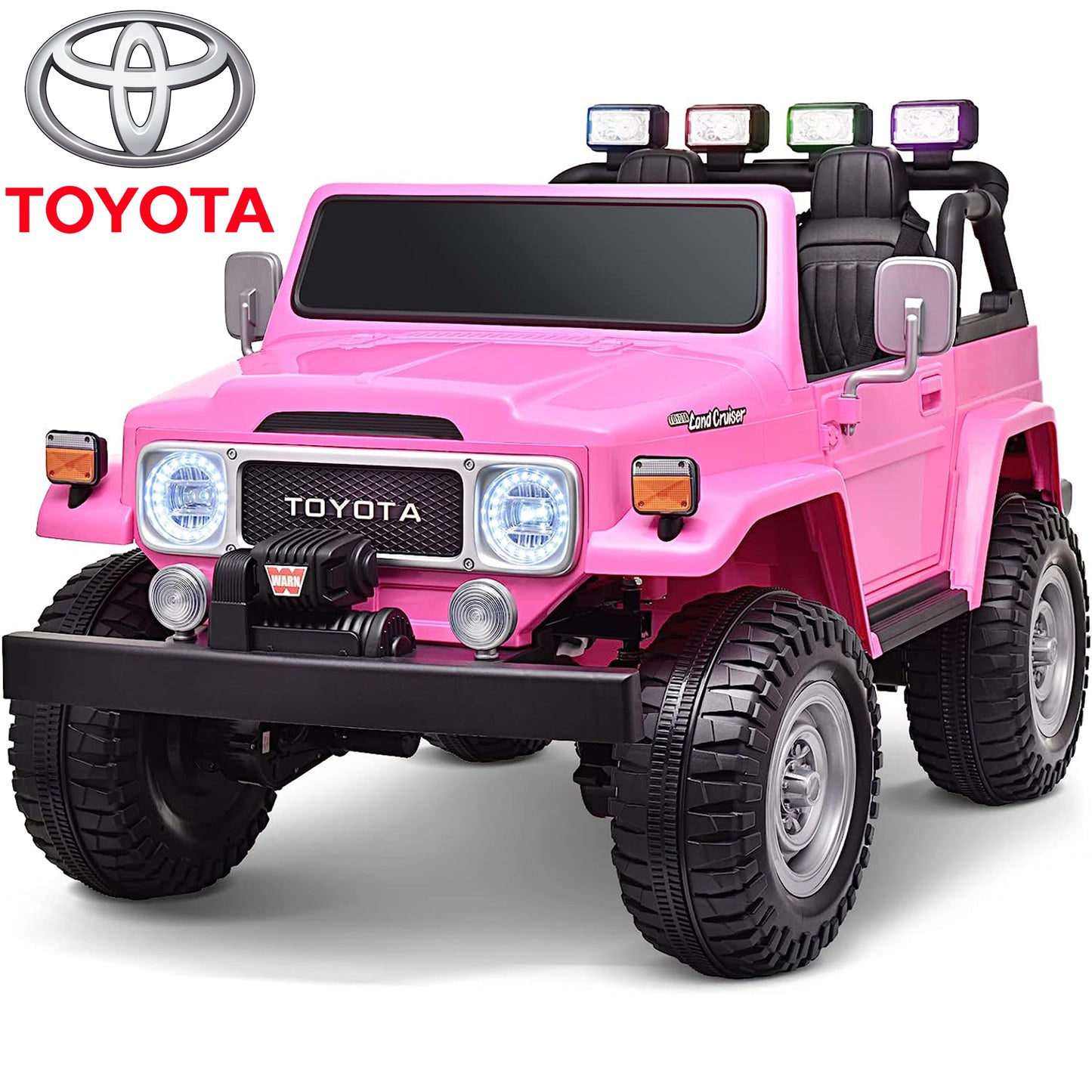2 Seater 24 Volt Ride On Car with Remote Control, Licensed Toyota FJ40 Ride on Toys Truck for Boys Girls, Kids Electric Vehicle Cars with LED Light, Bluetooth/FM Radio/Music, 4 Wheels Suspension, Pink