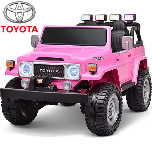 2 Seater 24 Volt Ride On Car with Remote Control, Licensed Toyota FJ40 Ride on Toys Truck for Boys Girls, Kids Electric Vehicle Cars with LED Light, Bluetooth/FM Radio/Music, 4 Wheels Suspension, Pink