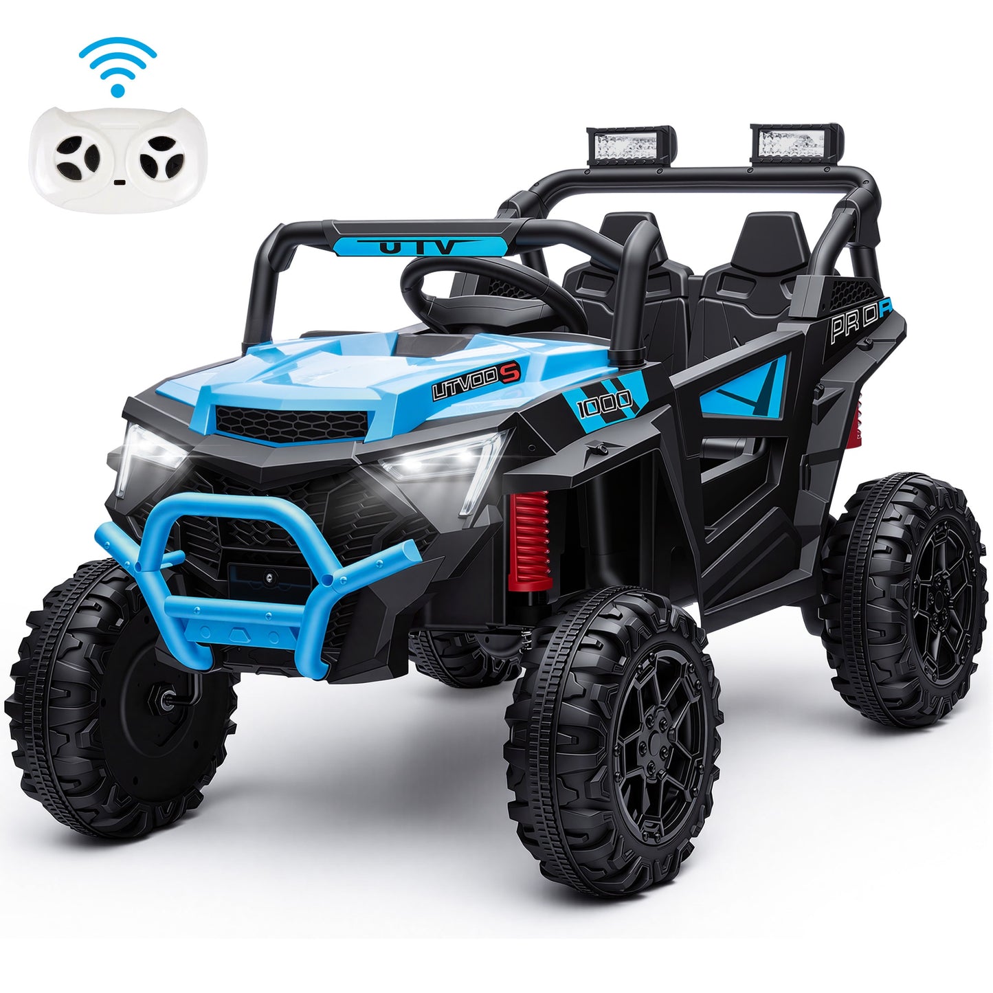 iRerts 24V Powered Ride on Toys, Electric Ride on UTV with Remote Control, Four-Wheel Suspension, LED Lights, Bluetooth Music, Ride on Cars Vehicle for Kids Ages 3-6, Blue