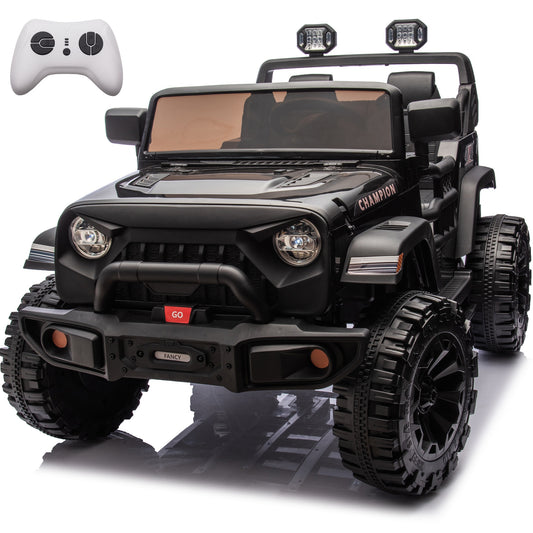 iRerts Ride on Toys for Kids 4-8, 24V 2 Seater Ride on Car with Remote Control, Powered Ride on Truck for Boys Girls Gifts, Kids Electric Vehicles with Bluetooth, USB/MP3, Light/Searchlight, Black