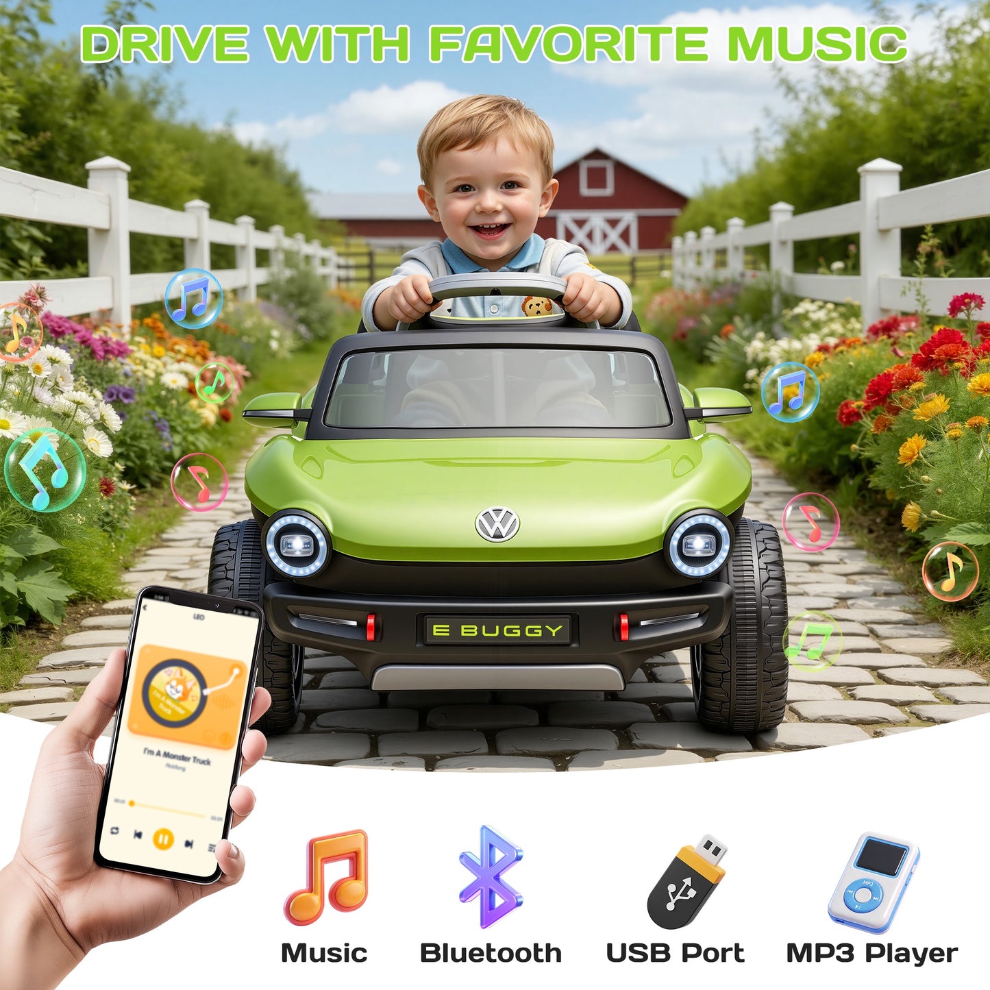 12V Electric Ride on Cars, Licensed Volkswagen Beetle Ride on Toys with Remote Control, Bluetooth, USB Port, Music, Rear Storage, LED Lights, Battery Powered Toddlers Electric Car for Kids Ages 3+