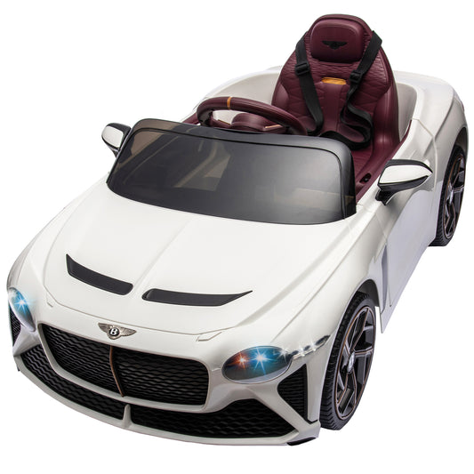 Kids Electric Car for Boys Girls Gift, Licensed Bentley Mulsanne 12V Ride On Cars with Remote Control, Battery Powered Ride On Toys with Bluetooth, USB, MP3, LED Light, White