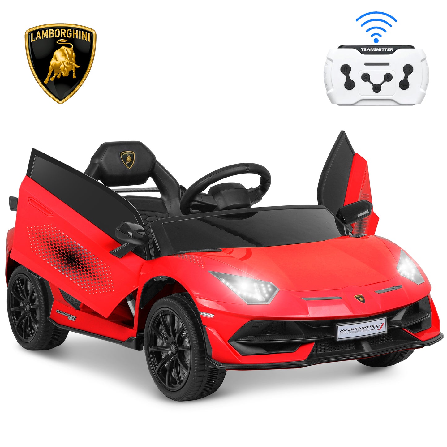 12V Powered Kids Ride on Car Toy with Remote Control, Licensed Lamborghini Sport Car for Girls Boys 3-5 Years Old, Electric Vehicle Car w/ Bluetooth, Fours Wheels