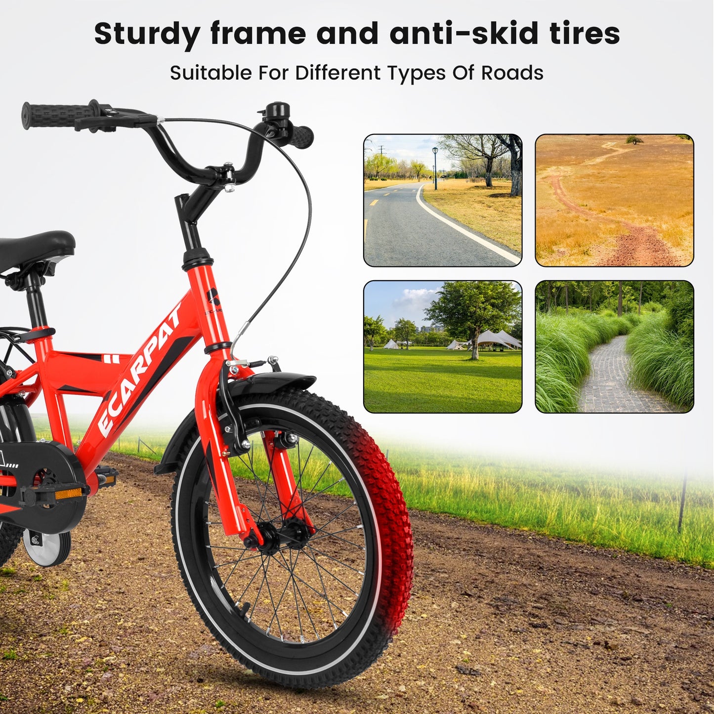 iRerts Kids Bike with Training Wheels, 16 Inch Kids Bicycle for Boys Girls Ages 4-8 Years Old, Boys Bicycles for Kids with Adjustable Seat, Fender and Varrier, Red