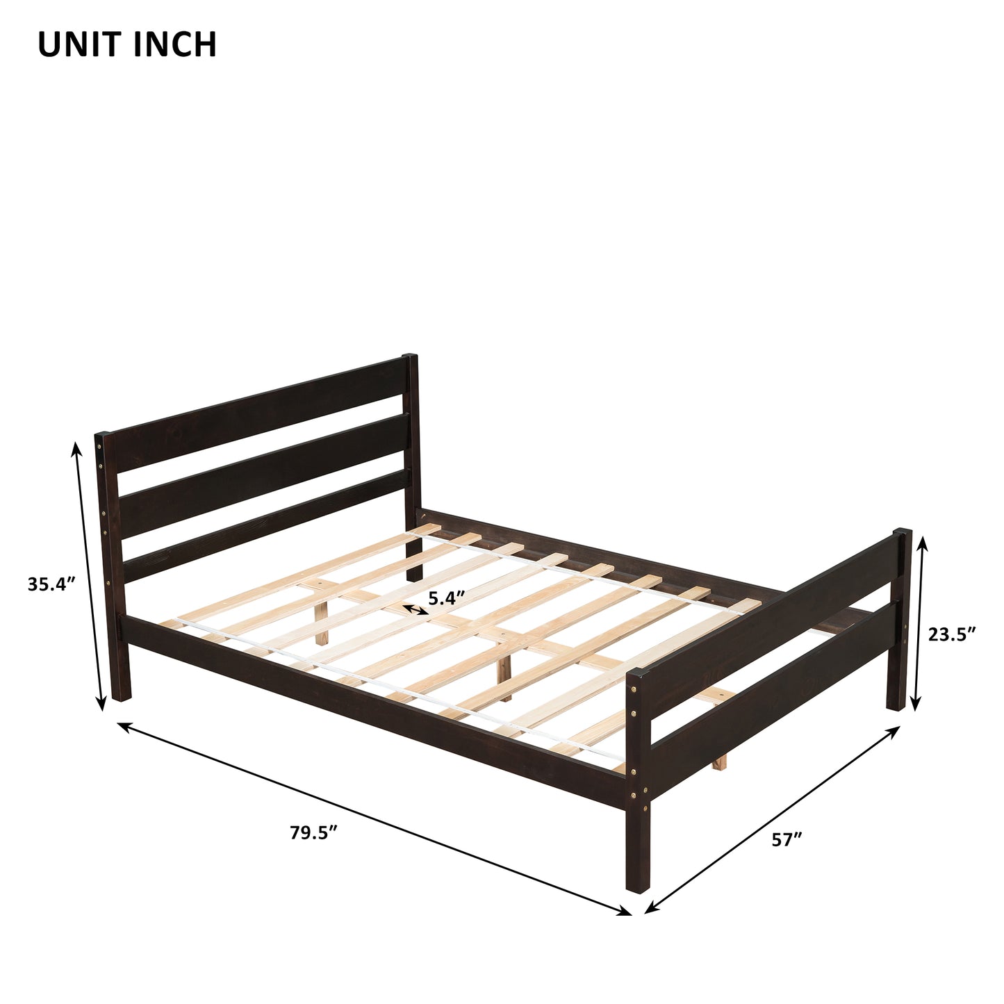 iRerts Wood Full Bed Frame, Espresso Full Platform Bed Frame with Headboard and Footboard, Modern Full Bed Frame No Box Spring Needed for Adults Teens Kids, Full Size Bed Frame with Wood Slat Support
