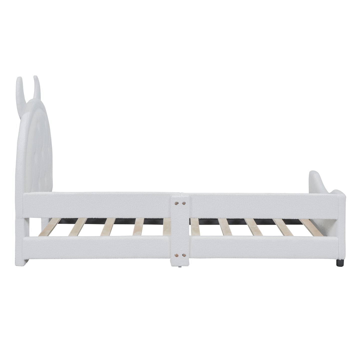 iRerts Twin Size Upholstered Daybed Frame for Kids, Teddy Fleece Twin Platform Bed Frame with OX Hor Shaped Headboard and Footboard, Wood Twin Size Sofa Bed for Girls Boys, White