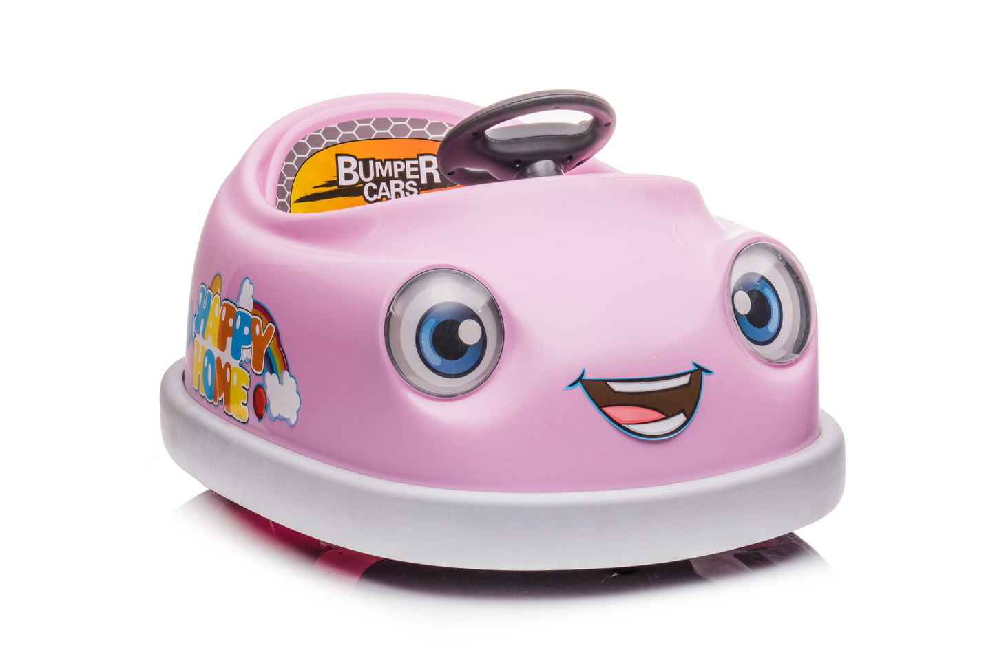 iRerts Kids Bumper Car with Remote Control, 12V Bumper Car for Toddlers Ages 1-6 Years with Rocking Horse Mode, Push Rod, Dinner Plate, USB Bluetooth Music, Ride on Toys Car for Boys Girls Gifts, Pink