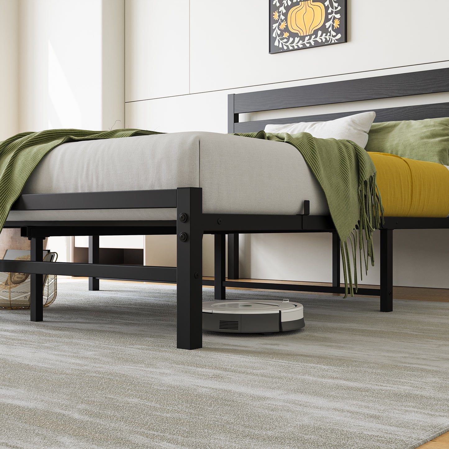 iRerts Full Bed Frame with Headboard, Metal Platform Bed Frame No Box Spring Needed, Bed Frame Full Size with Metal Support,  Noise-Free, Under Bed Storage, Easy Assembly, Black