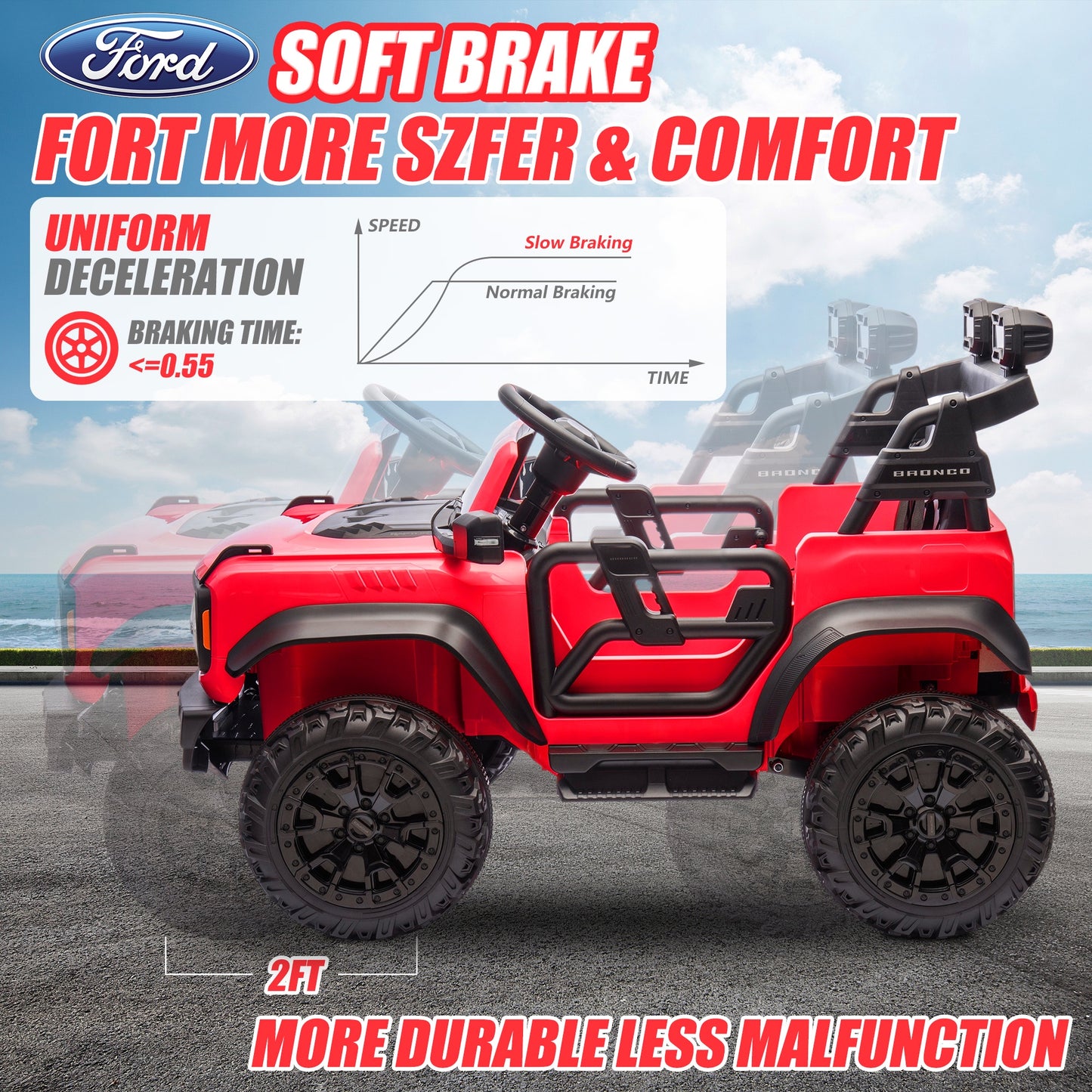 24V 2 Seater Ride on Toy Car, Licensed Ford Bronco Raptor Ride on Trucks with Remote Control, Bluetooth Music Player, Spring Suspension, Battery Powered Electric Car for Kids Boys Girls Ages 3-8, Red