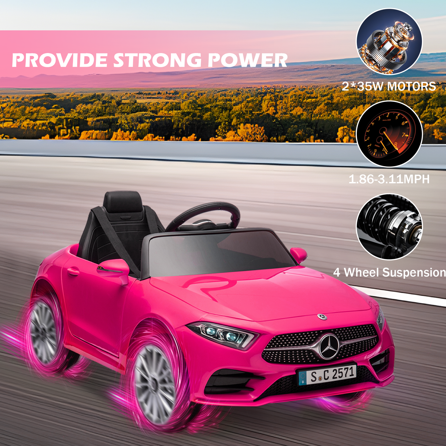 iRerts 12V Electric Ride On Cars for Girls Boys, Battery Powered Ride on Toys for Toddlers with Music, USB/AUX/SD Ports, LED Light, 4 Wheel Suspension, Electric Cars for Kids 3-6 Years Old Gifts, Pink
