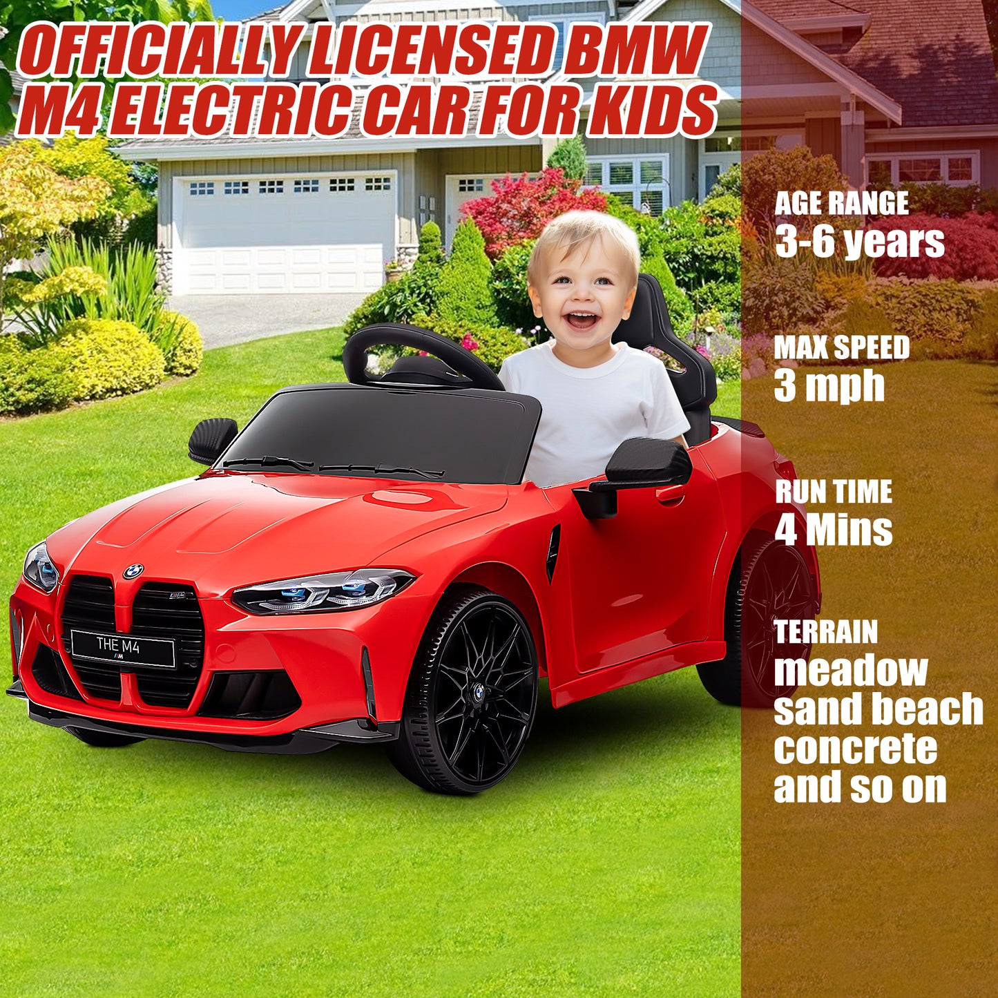 BMW M4 Black 12V Ride On Cars with Remote Control, Battery Powered Ride on Toys with Music, Bluetooth, Story, USB/MP3 Port, LED Light, Kids Electric Vehicle for Boys Girls with Wheels, Easy to Carry