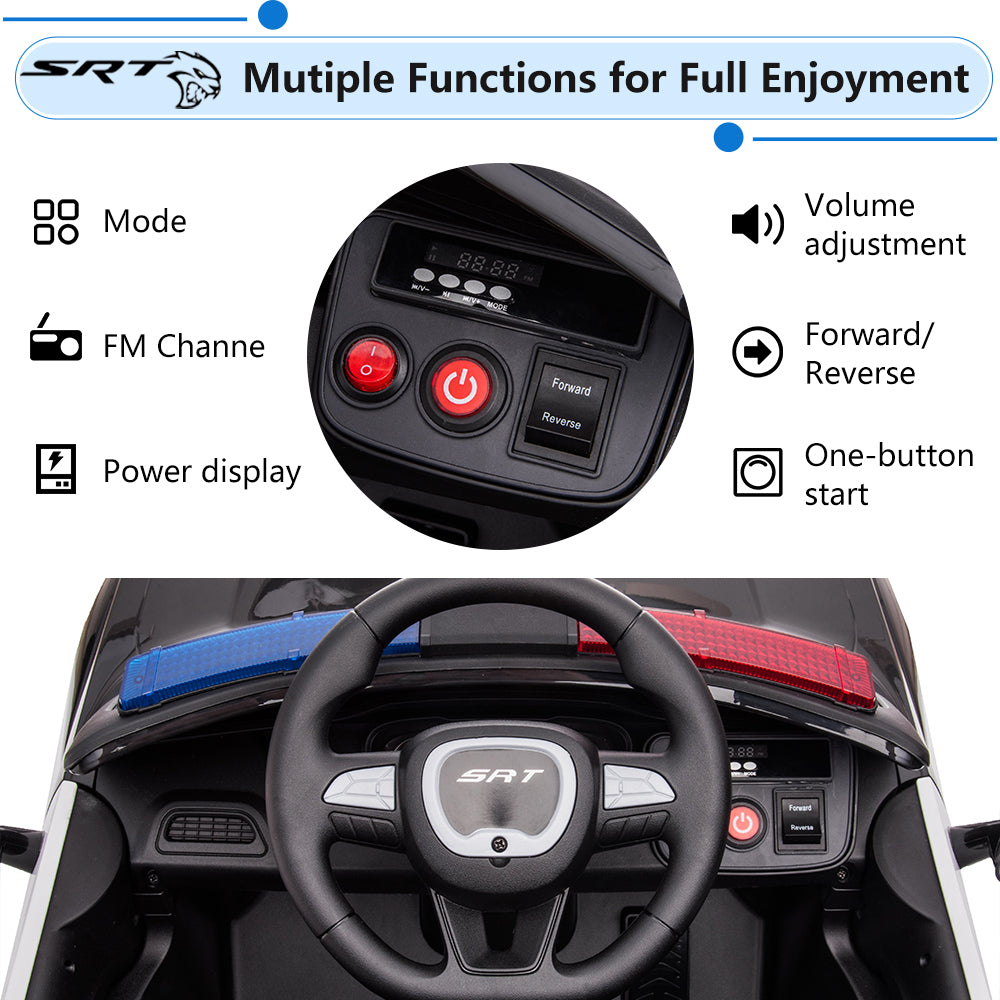 Kids Ride on Police Cars with Remote Control, Licensed Dodge Challenger Battery Powered Kids Electric Car, Ride on Toys for Kids Boys Girls 3-5 Ages Gift with Bluetooth, Music, USB/MP3 Port, LED Light