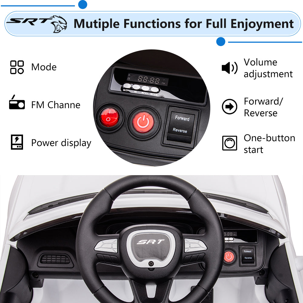 Kids Electric Car, Licensed Dodge Challenger 12V Ride On Cars with Remote Control, Kids Ride on Toys with Bluetooth, LED Light, USB, MP3, Kids Electric Vehicles for Boys Girls Birthday Gifts, White