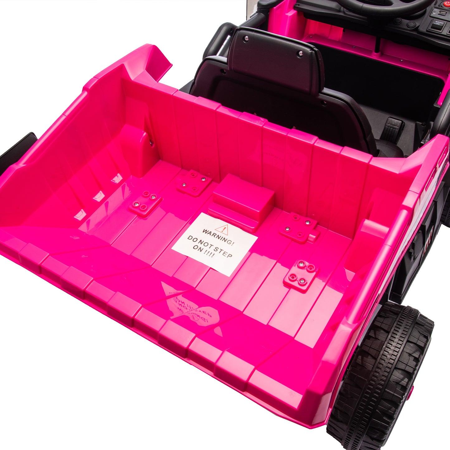 iRerts Ride On Dump Truck for Kids, 12V Powered Ride on Car with Remote Control, Electric Dump Bed, 1 Shovel, Bluetooth Music, LED Light, Kids Car Ride on Construction for Boys Girls Ages 3-5, Pink
