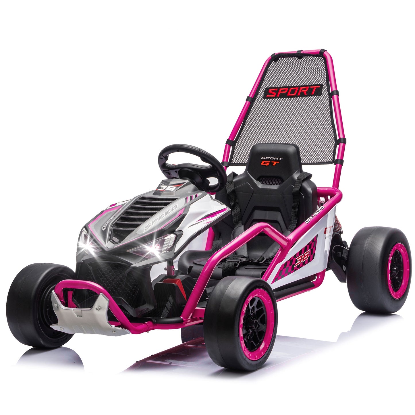 24V Powered Ride on Toys, iRerts Electric Go Kart with Drift Mode, Bluetooth Music, EVA Front Tires, Rear Wheel Suspension, Max Speed 7.5 MPH, Crazy Go Cart Electric Car for Kids 6-12 Ages, Rose Pink