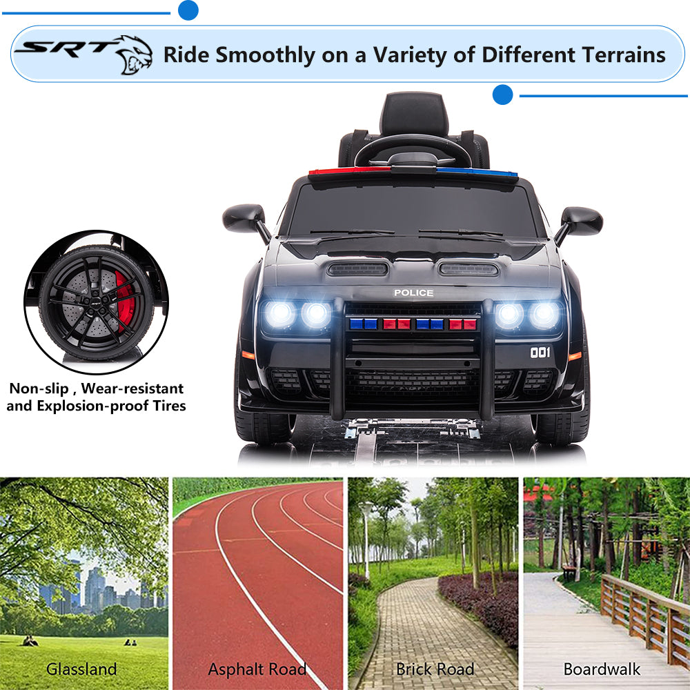 Kids Ride on Police Cars with Remote Control, Licensed Dodge Challenger Battery Powered Kids Electric Car, Ride on Toys for Kids Boys Girls 3-5 Ages Gift with Bluetooth, Music, USB/MP3 Port, LED Light