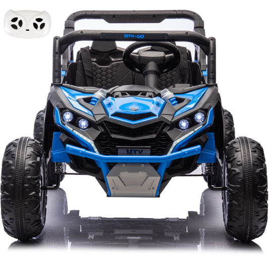iRerts 2 Seater Ride on Car, 24V Powered Ride on Toys UTV with Remote Control, LED Lights, Bluetooth Music, 3 Speeds, Storage Space, Electric Vehicle for Kids Boys Girls Ages 3-8 Gifts, Blue