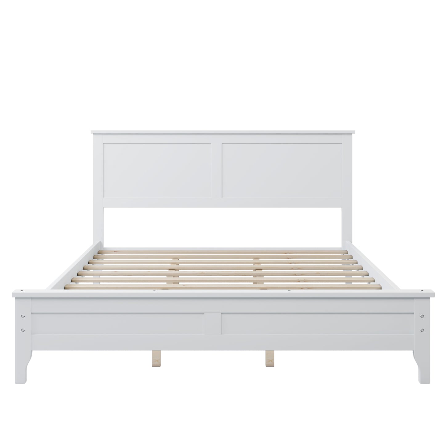 iRerts Queen Platform Bed Frame with Headboard and Footboard, Solid Wood Bed Frames Queen Size with Slats Support, Oak Top, Modern Queen Bed Frame No Box Spring Needed for Kids Adults, White