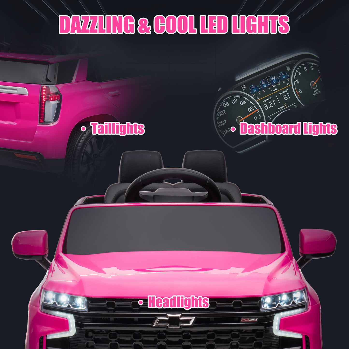 iRerts 12V Ride On Toys with Remote Control, Licensed Chevrolet Tahoe Kids Ride on Cars with Music, LED Lights, MP3/USB/AUX Port, Kids Electric Vehicle for Boys Girls, Pink