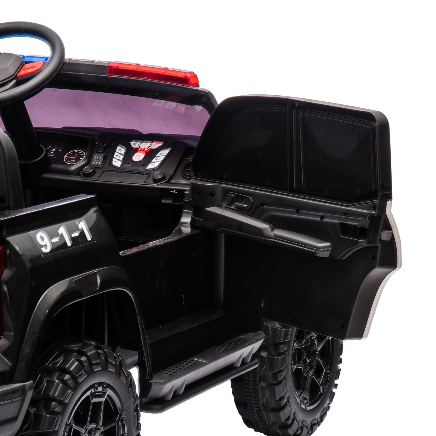 24V 2 Seater Ride on Police Car, 4WD Powered Ride on Toy Truck with Remote Control, Bluetooth, Music Player, 800W Motors, Back Box Storage, 3 Speeds, Kids Electric Vehicle for Boys Girls Gifts, Black