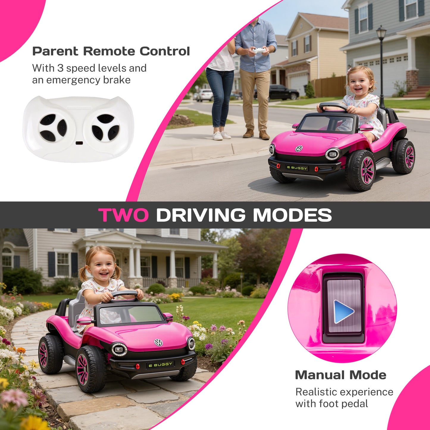 12V Electric Ride on Cars, Licensed Volkswagen Beetle Ride on Toys with Remote Control, Bluetooth, USB Port, Music, Rear Storage, LED Lights, Battery Powered Toddlers Electric Car for Kids Ages 3+