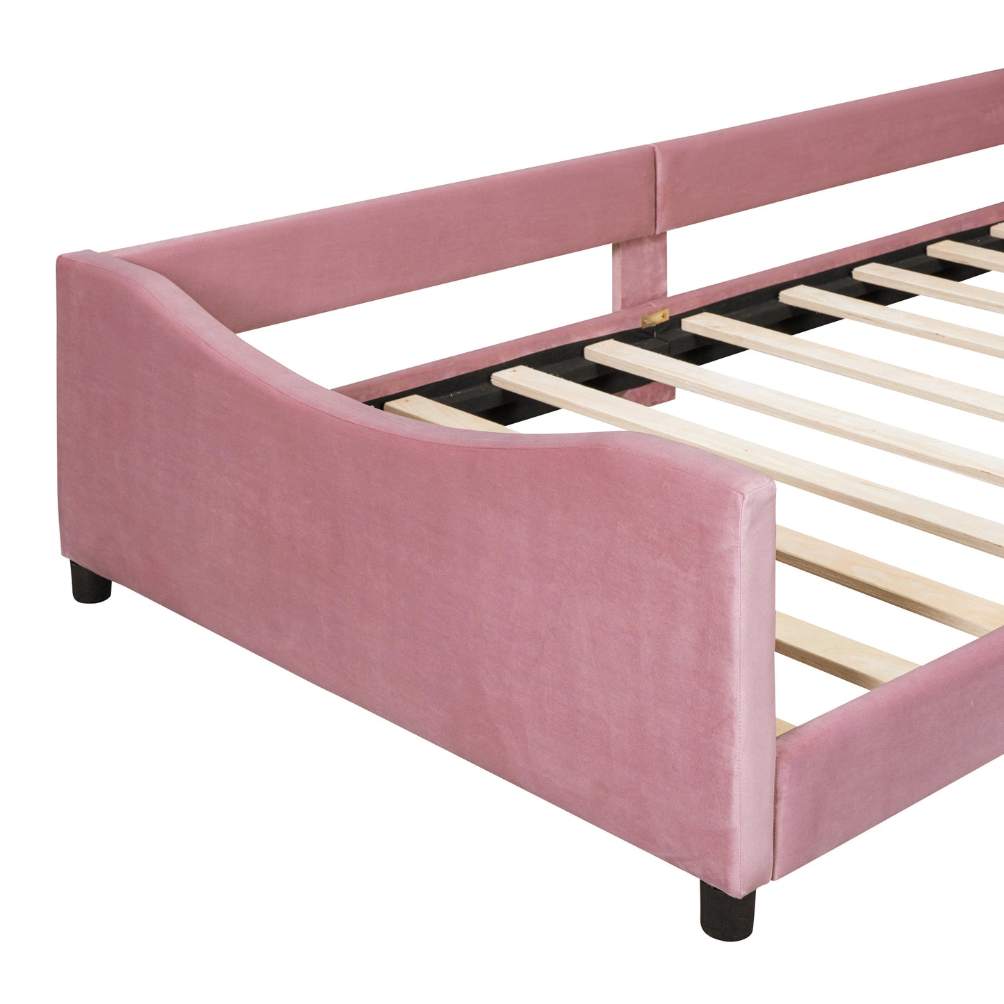 iRerts Upholstered Twin Daybed Frame for Kids, Velvet Twin Platform Bed Frame with Rabbit Ear Shaped Headboard and Footboard, Wood Twin Size Sofa Bed for Girls Boys, Pink