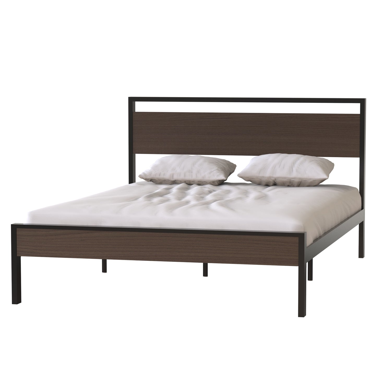 iRerts Queen Platform Bed Frame with Headboard, Industrial Metal Queen Bed Frame with Slat Support, Modern Bed Frame Queen Size for Adults Teens Kids Bedroom, No Box Spring Needed, Black