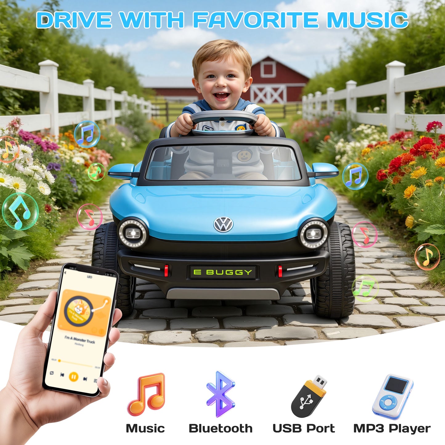 12V Electric Ride on Cars, Licensed Volkswagen Beetle Ride on Toys with Remote Control, Bluetooth, USB Port, Music, Rear Storage, LED Lights, Battery Powered Toddlers Electric Car for Kids Ages 3+