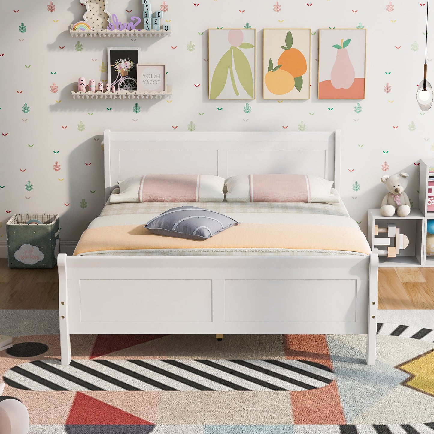 iRerts Platform Bed Frame Full, Wood Full Platform Bed Frame with Headboard and Footboard, Modern Full Size Bed Frame with Wooden Slat Support, Full Bed Frame No Box Spring Needed, White