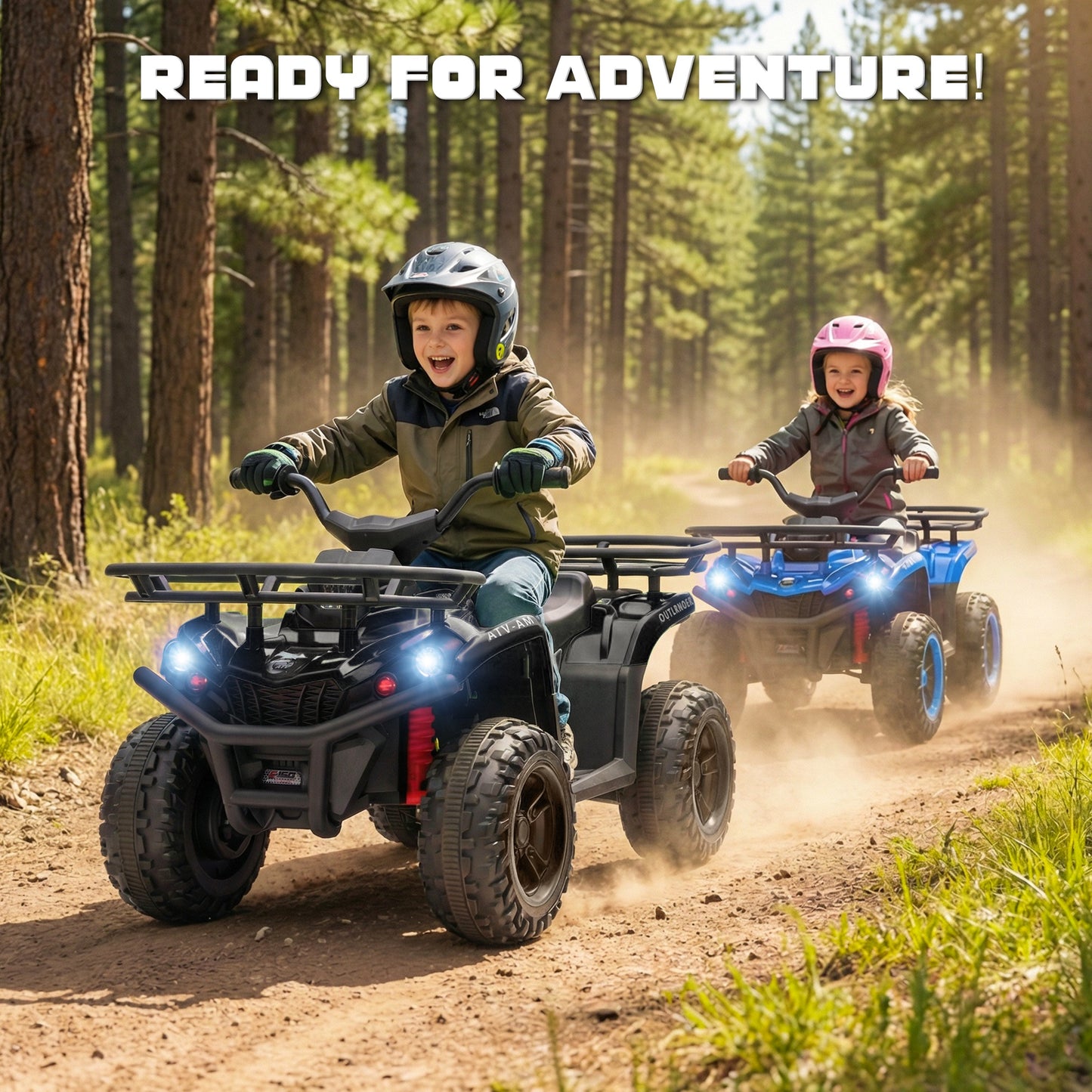 iRerts 24V Ride on ATV, Powered Ride on Toys for Kids Boys Girls Ages 3-5, Kids 4 Wheeler Electric Cars with Bluetooth, Music, LED Headlights, Front Rear Storage Racks, Crash Bars, Black