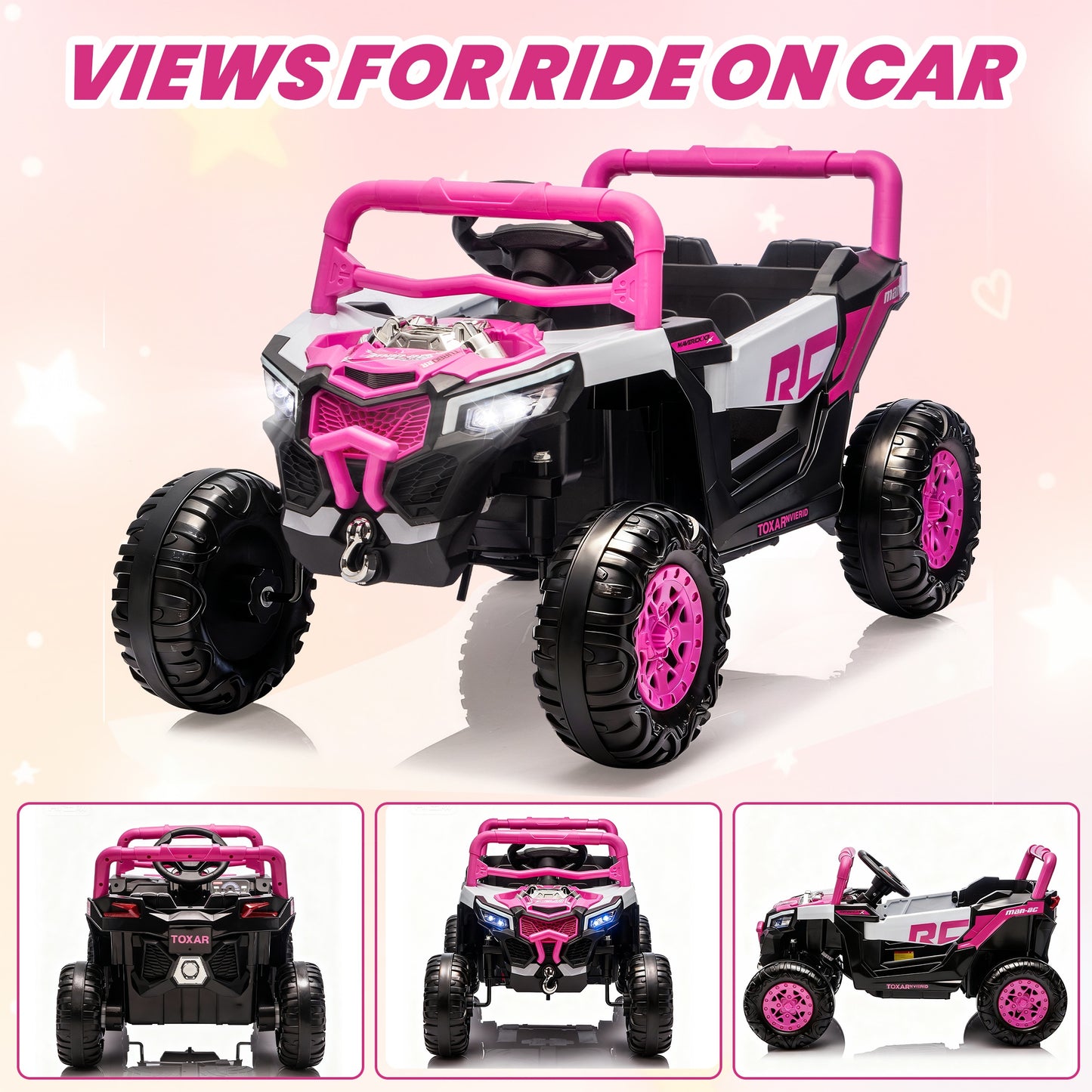 iRerts 12V Electric Ride on UTV, Powered Ride on Cars with Parent Remote Control, LED Lights, Music Player, Front Shock Absorbers, Ride on Toys for Kids Boys Girls Ages 3-4, Pink