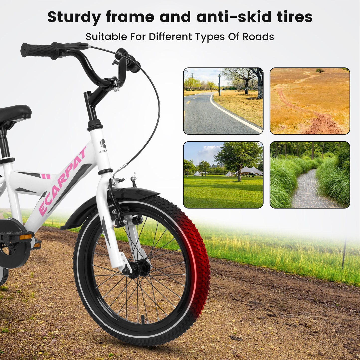 iRerts Kids Bike with Training Wheels, 14 Inch Kids Bicycle for Boys Girls Ages 3-5 Years Old, Boys Bicycles for Kids with Adjustable Seat, Fender and Varrier, White