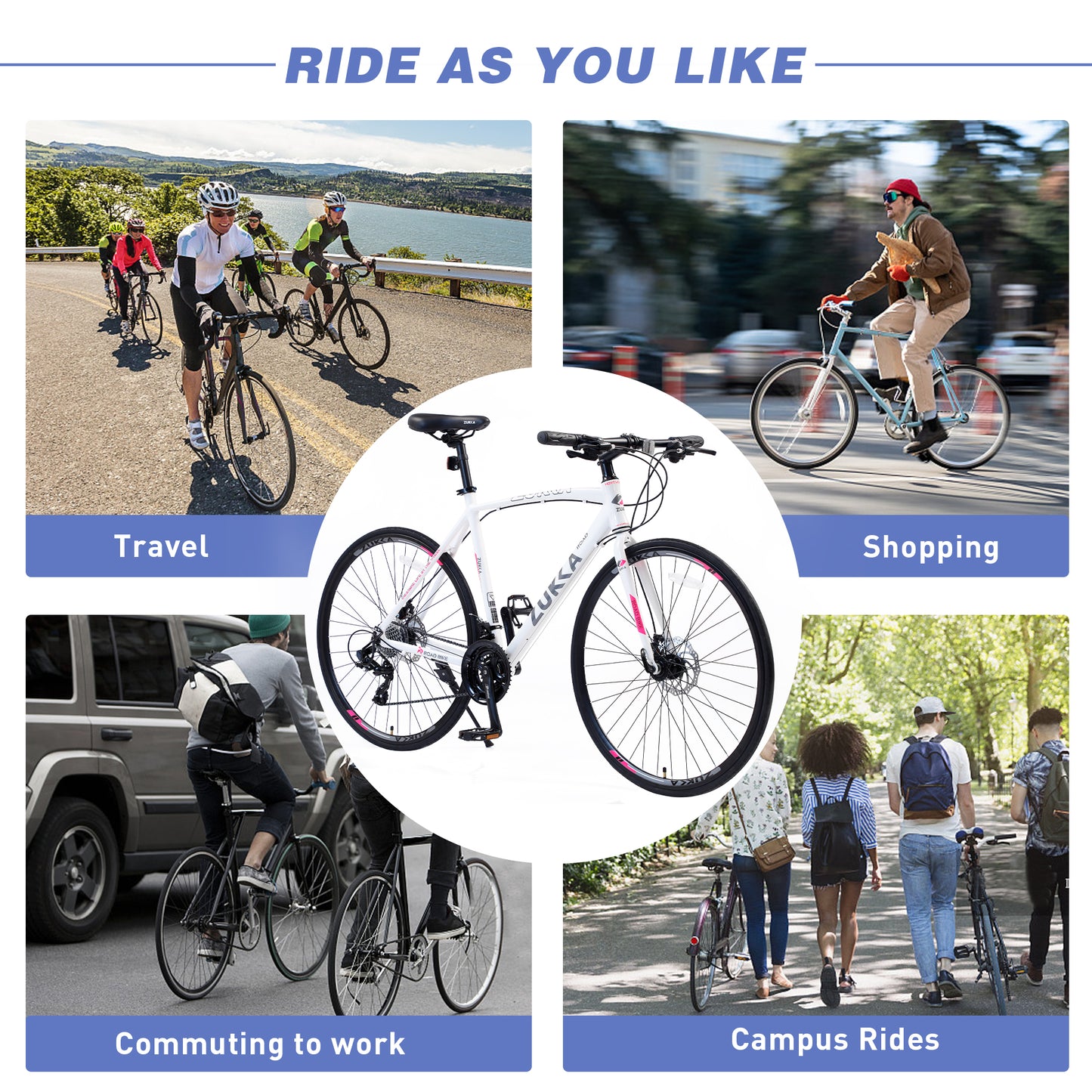 iRerts 24 Speed Hybrid Bike, 700C Road Bikes for Men Women, Adult City Bicycle Commuter Bike with Double Disc Brake and 3*8 Gears Shimano, Lightweight Adult Bike for School Commuting, White