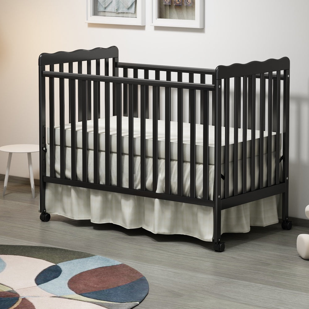 iRerts 3 In 1 Convertible Baby Crib, Wood Converts from Baby Crib to Toddler Bed and Daybed, Baby Bed with Locking Wheels, 4 Adjustable Mattress Heights, Non-Toxic Finish, Black